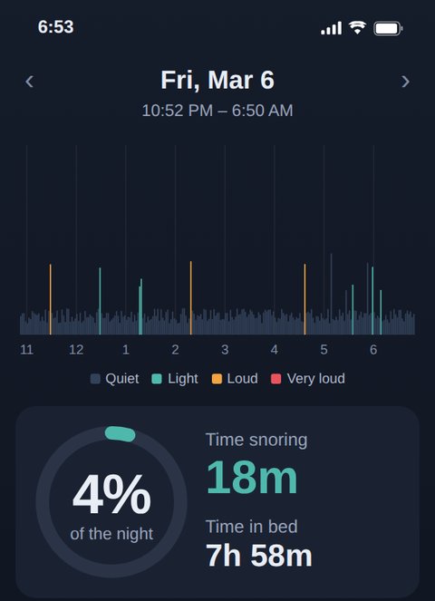 Snore app, night 10: 18m of snoring