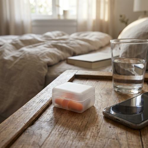 Orange earplugs left in their closed case