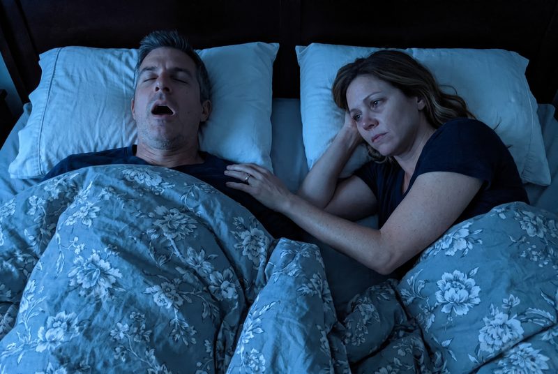 2am, she nudges him while he snores on his back