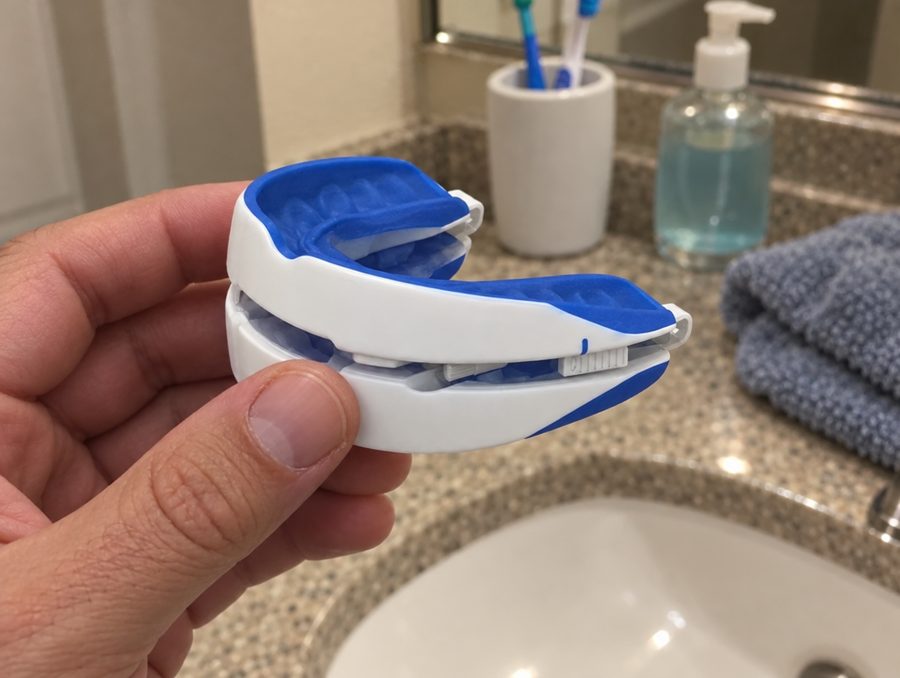 The mouth guard molded to his teeth